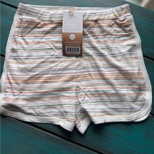 Goumi Kids White Athletic Shorts with Pastel Stripe Detail